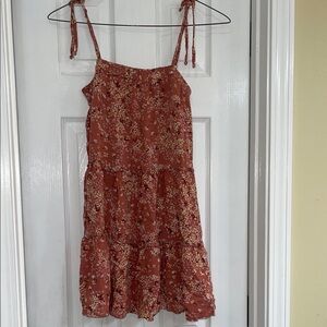 As U Wish Rust Floral Tie-Shoulder Mini Dress